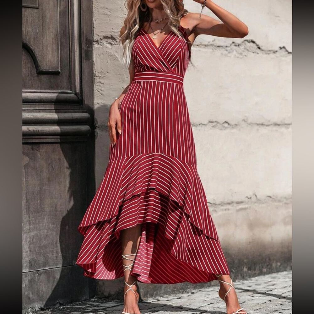 Boho striped ruffle trim maxi dress - Picture 4 of 16